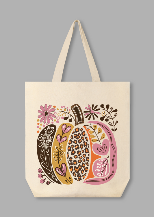 Boho Floral Fall Pumpkin Tote Bag