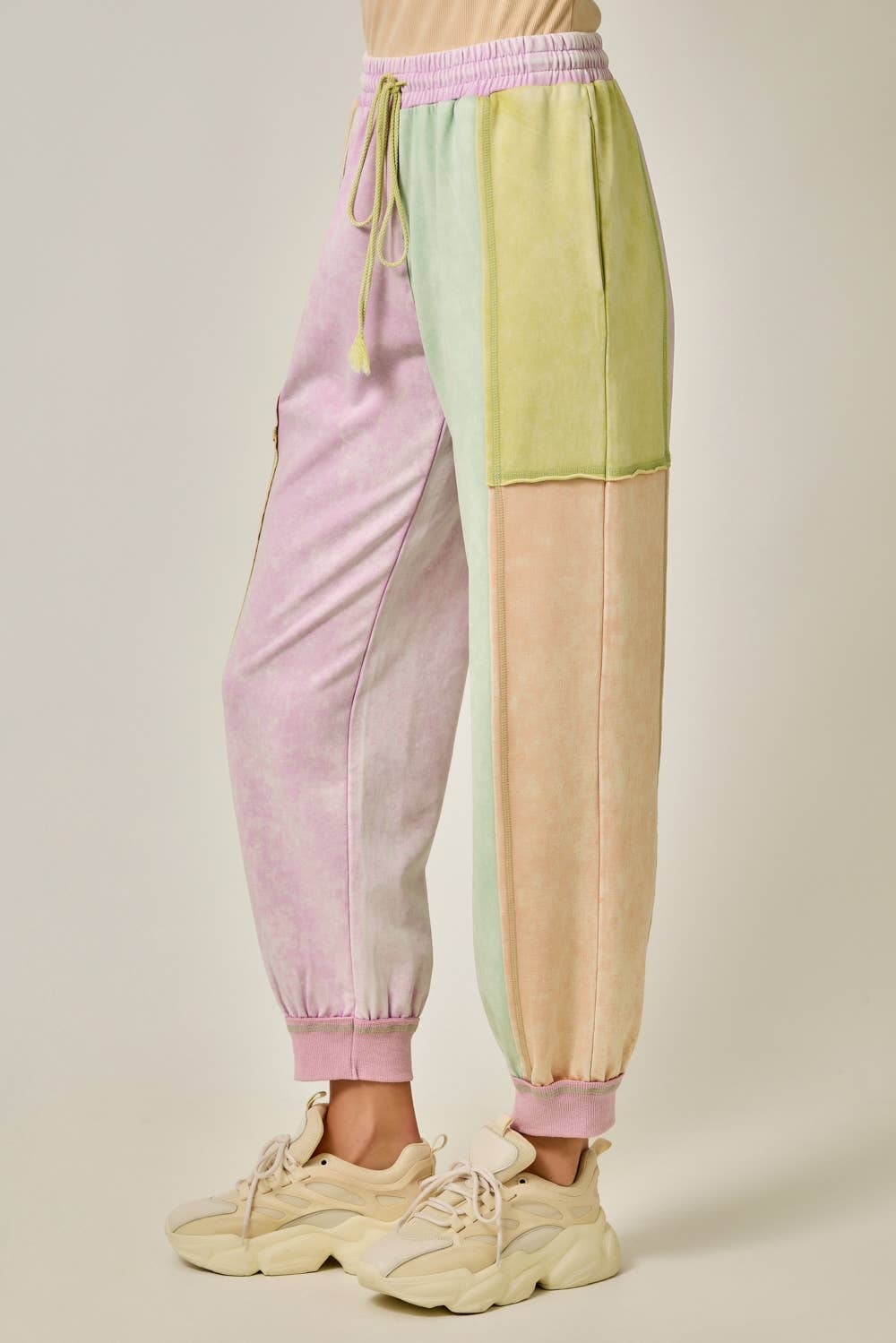 Color Blocked Track Pants: Pastel Garden