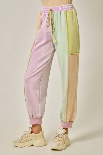 Color Blocked Track Pants: Pastel Garden