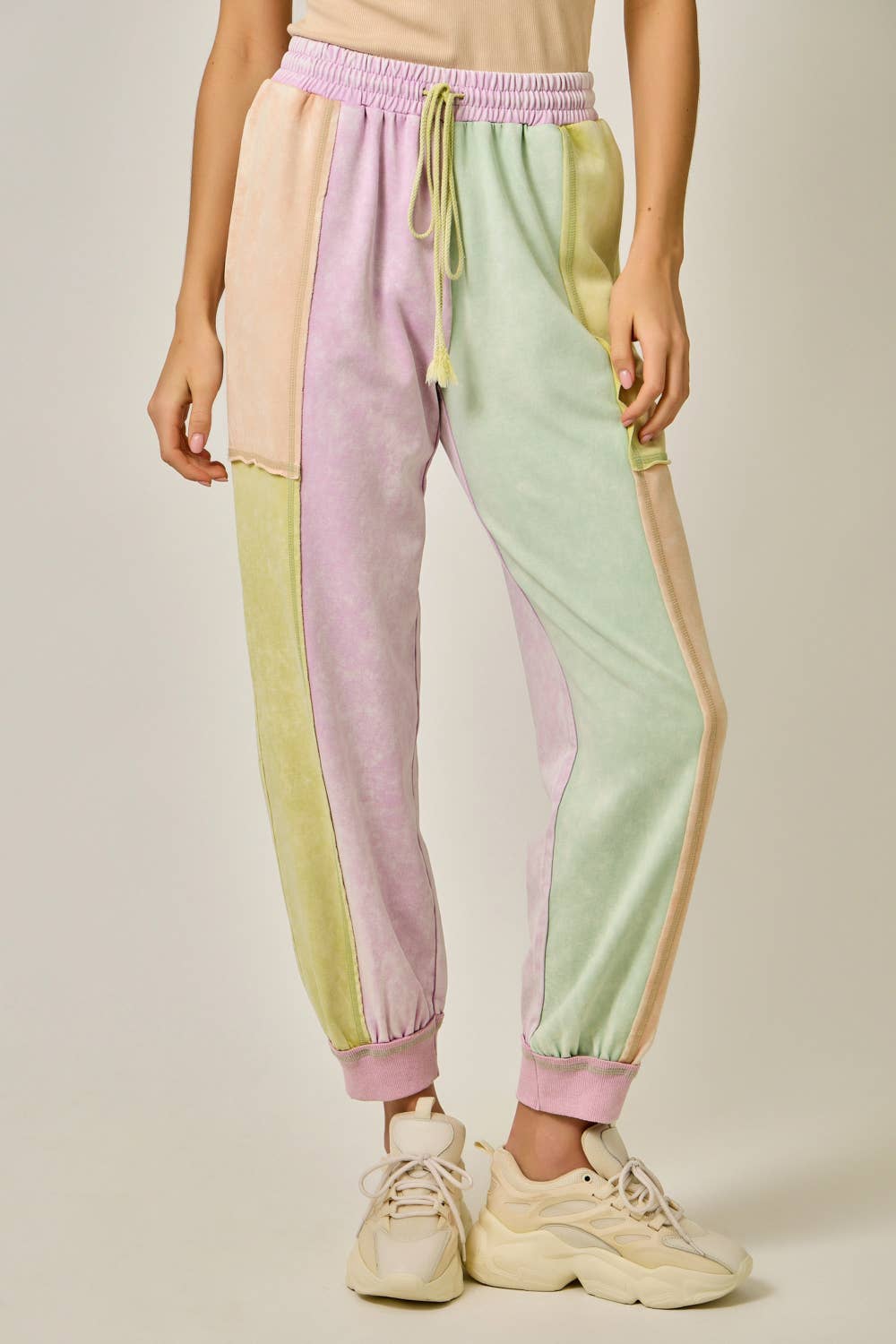 Color Blocked Track Pants: Pastel Garden