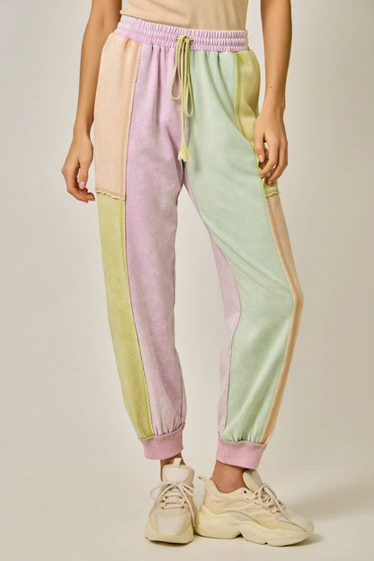 Color Blocked Track Pants: Pastel Garden