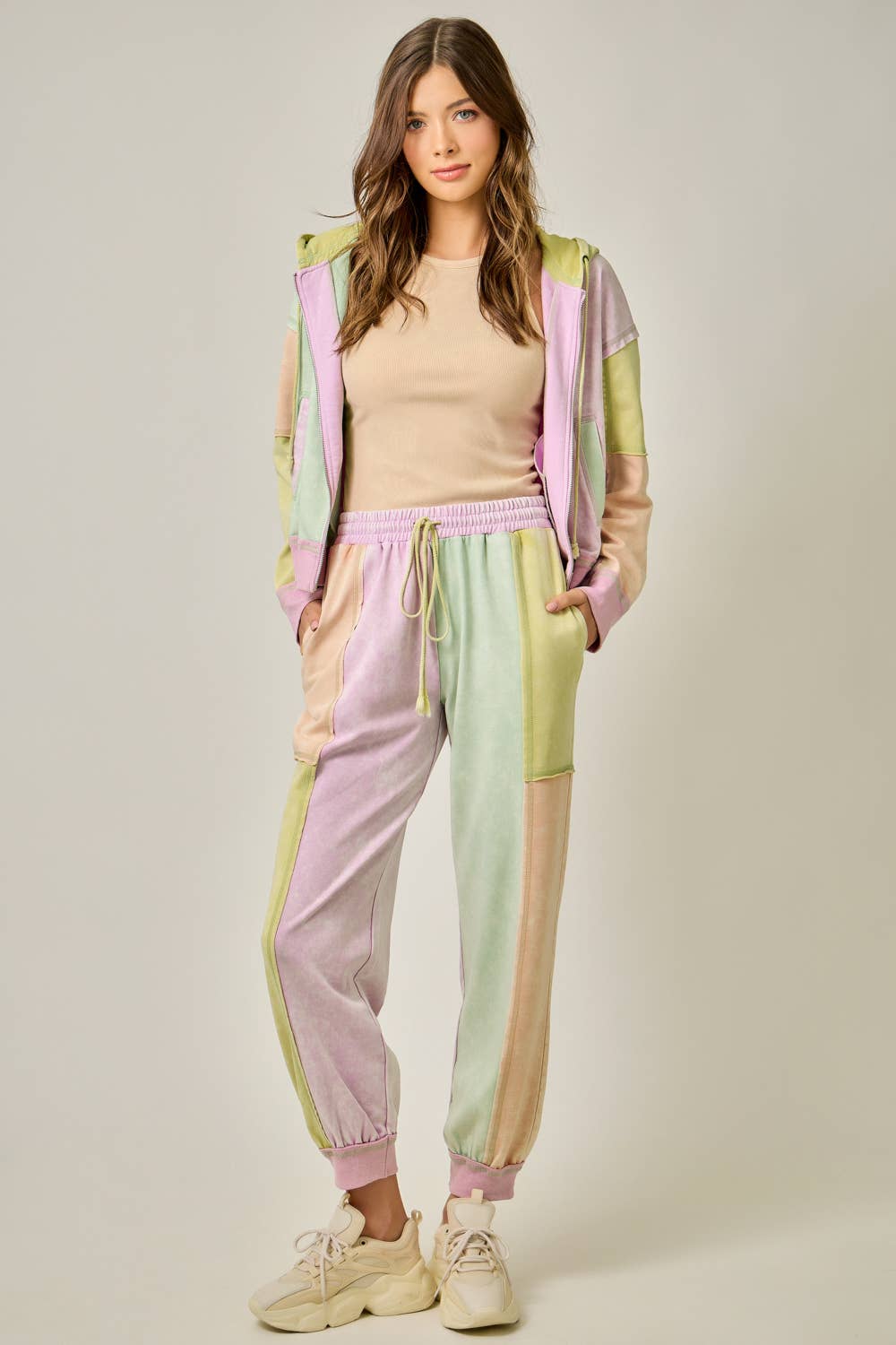 Color Blocked Track Pants: Pastel Garden