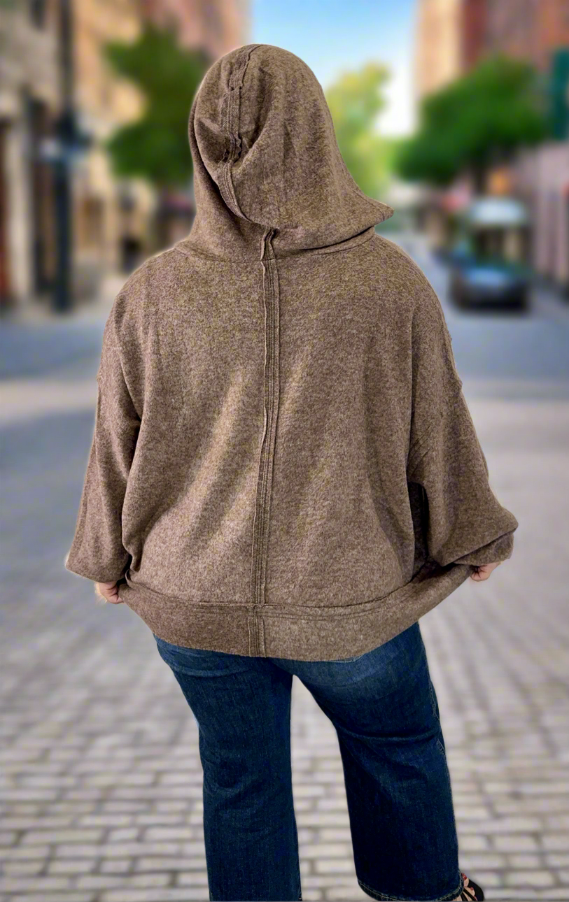 Leave It To Chance Hooded Scoop Neck Pullover in Brown