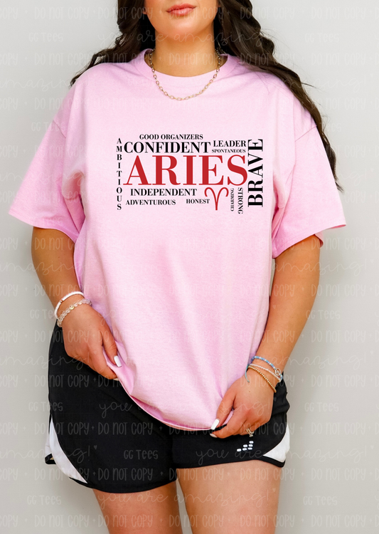 Aries Zodiac Tee Leader, Brave, Honest
