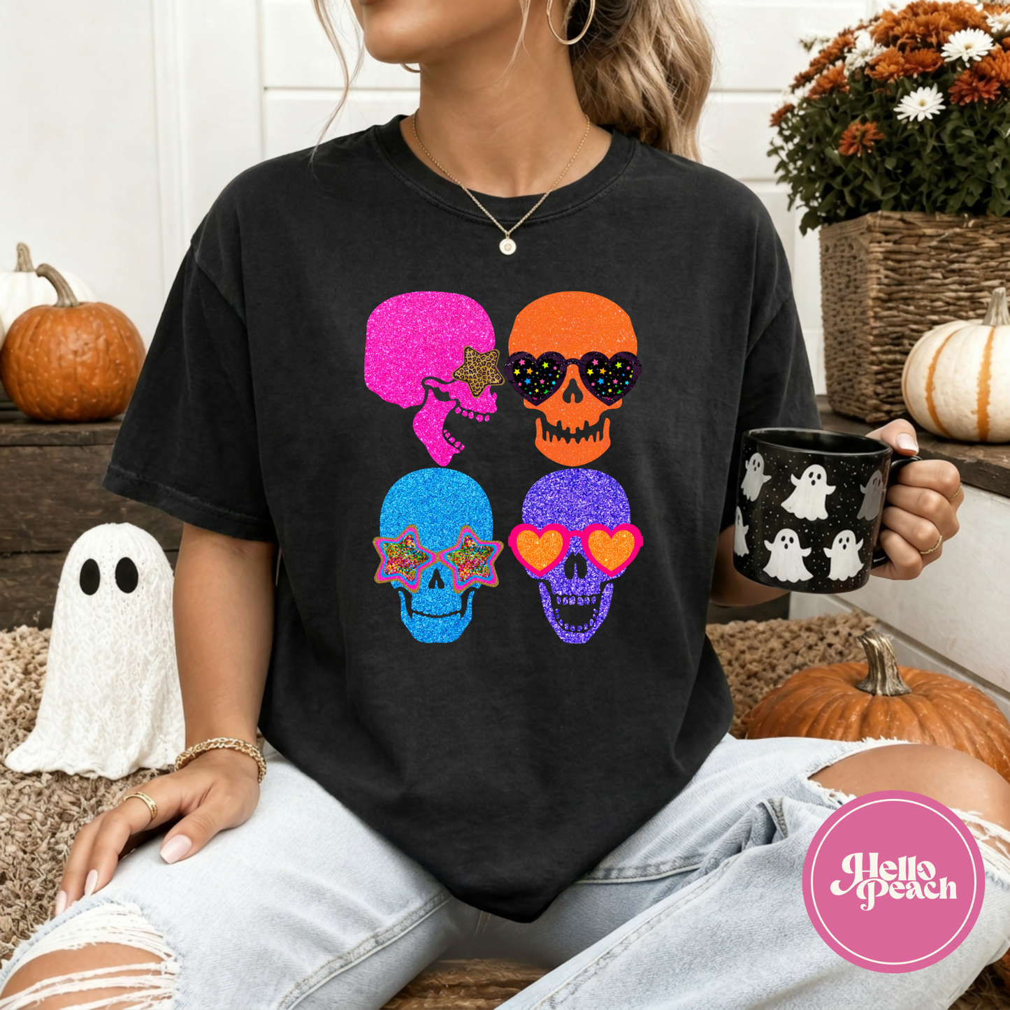 Faux Glitter Skulls Tee
