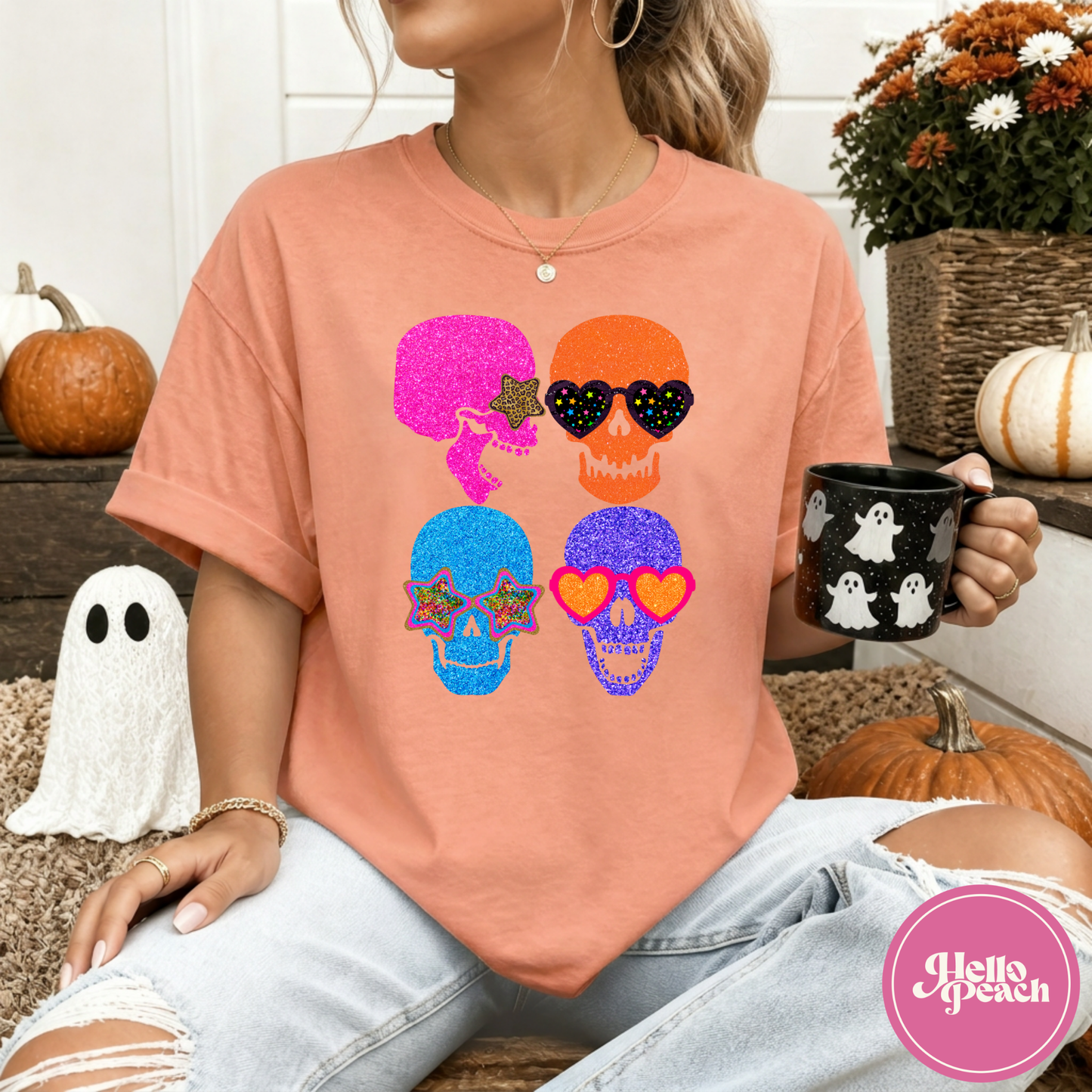 Faux Glitter Skulls Tee