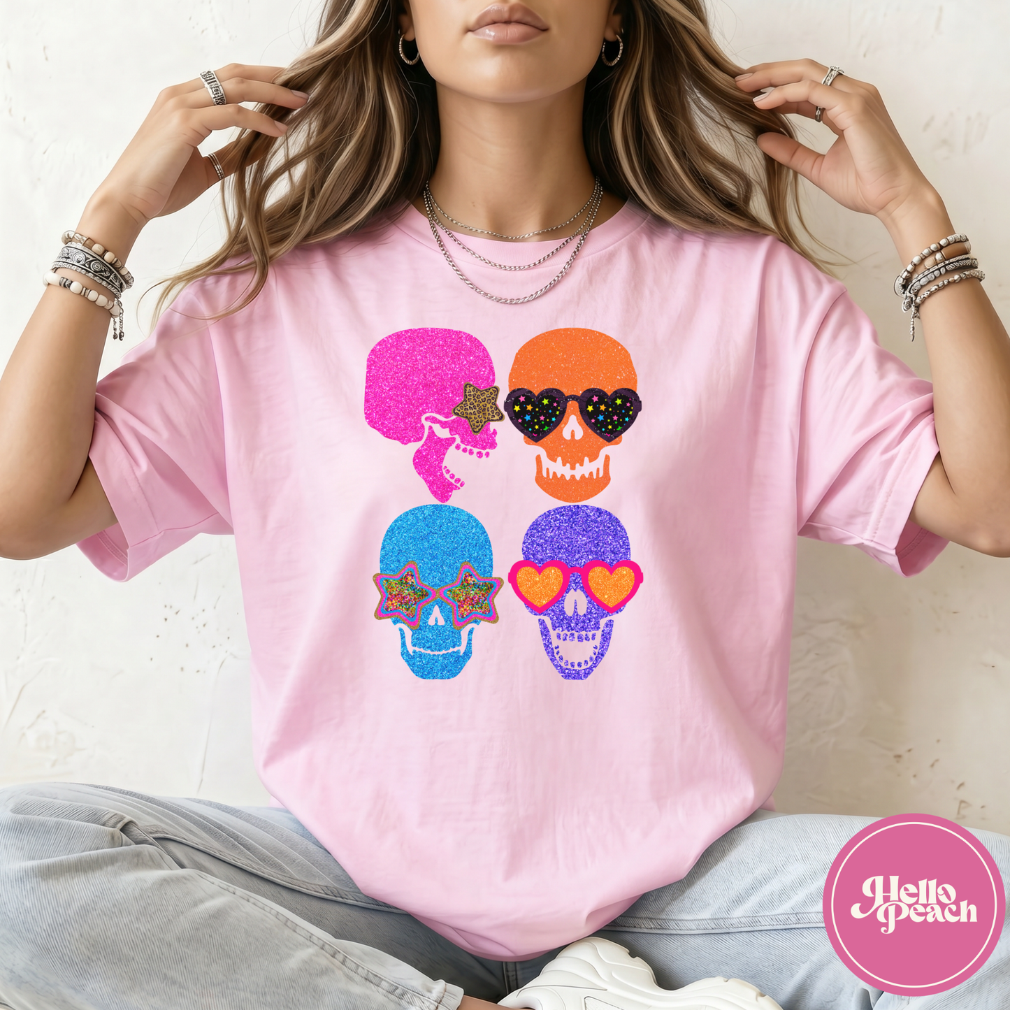 Faux Glitter Skulls Tee