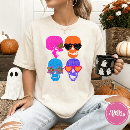 Faux Glitter Skulls Tee