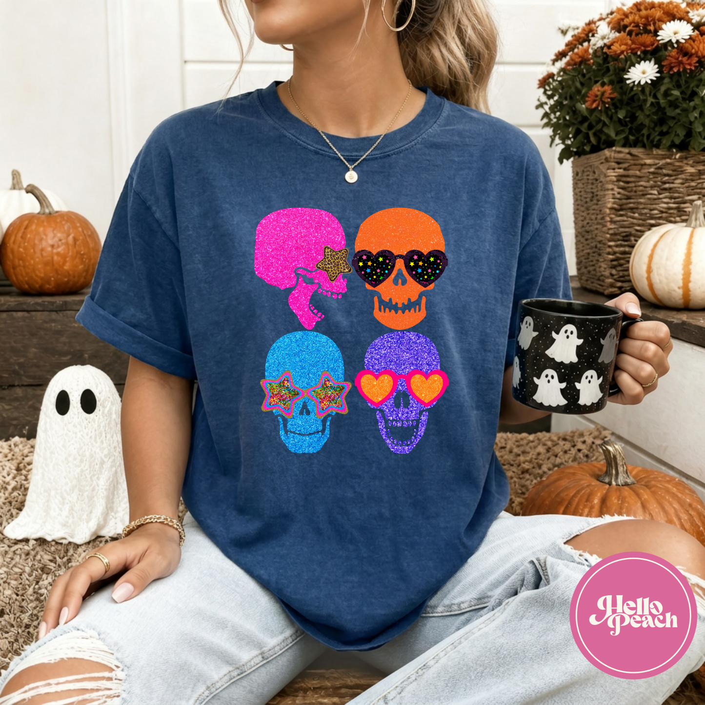 Faux Glitter Skulls Tee