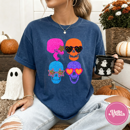 Faux Glitter Skulls Tee