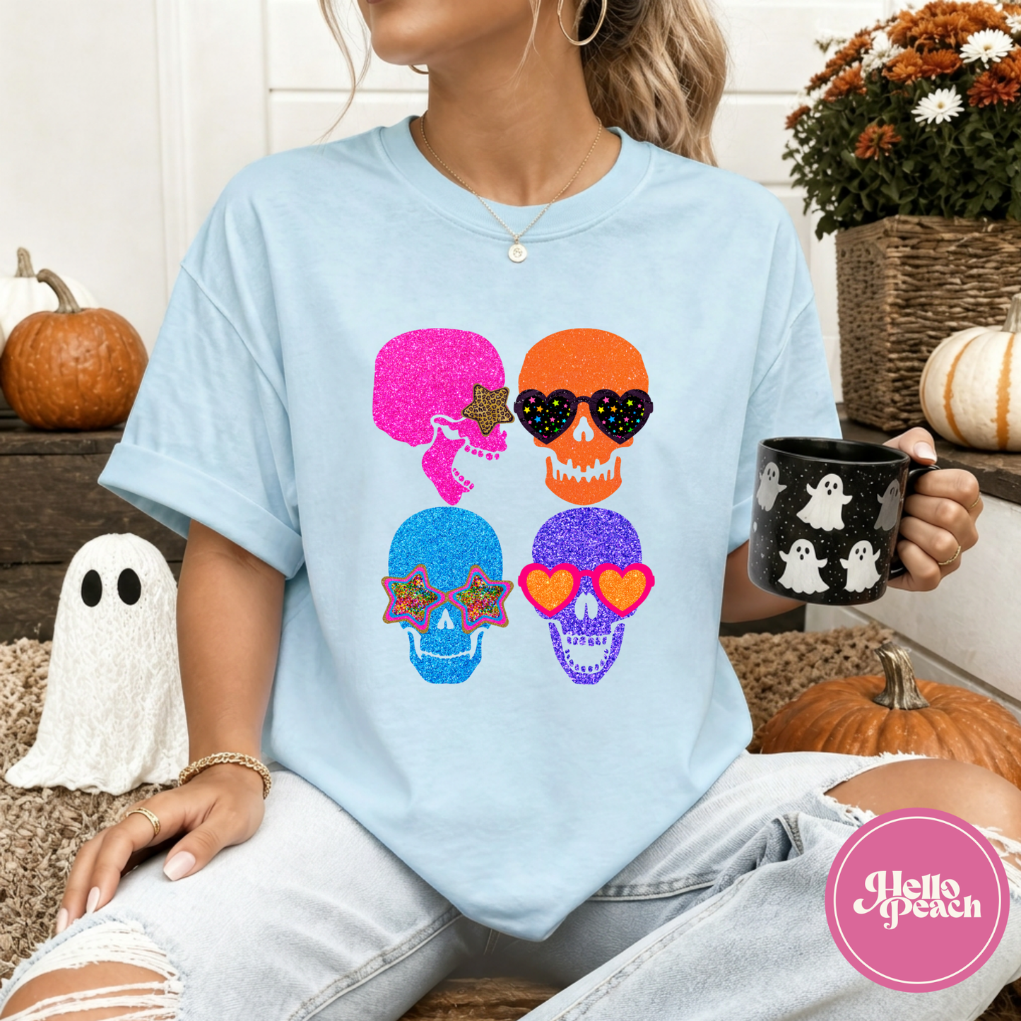Faux Glitter Skulls Tee
