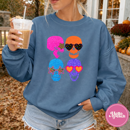 Faux Glitter Skulls Crewneck