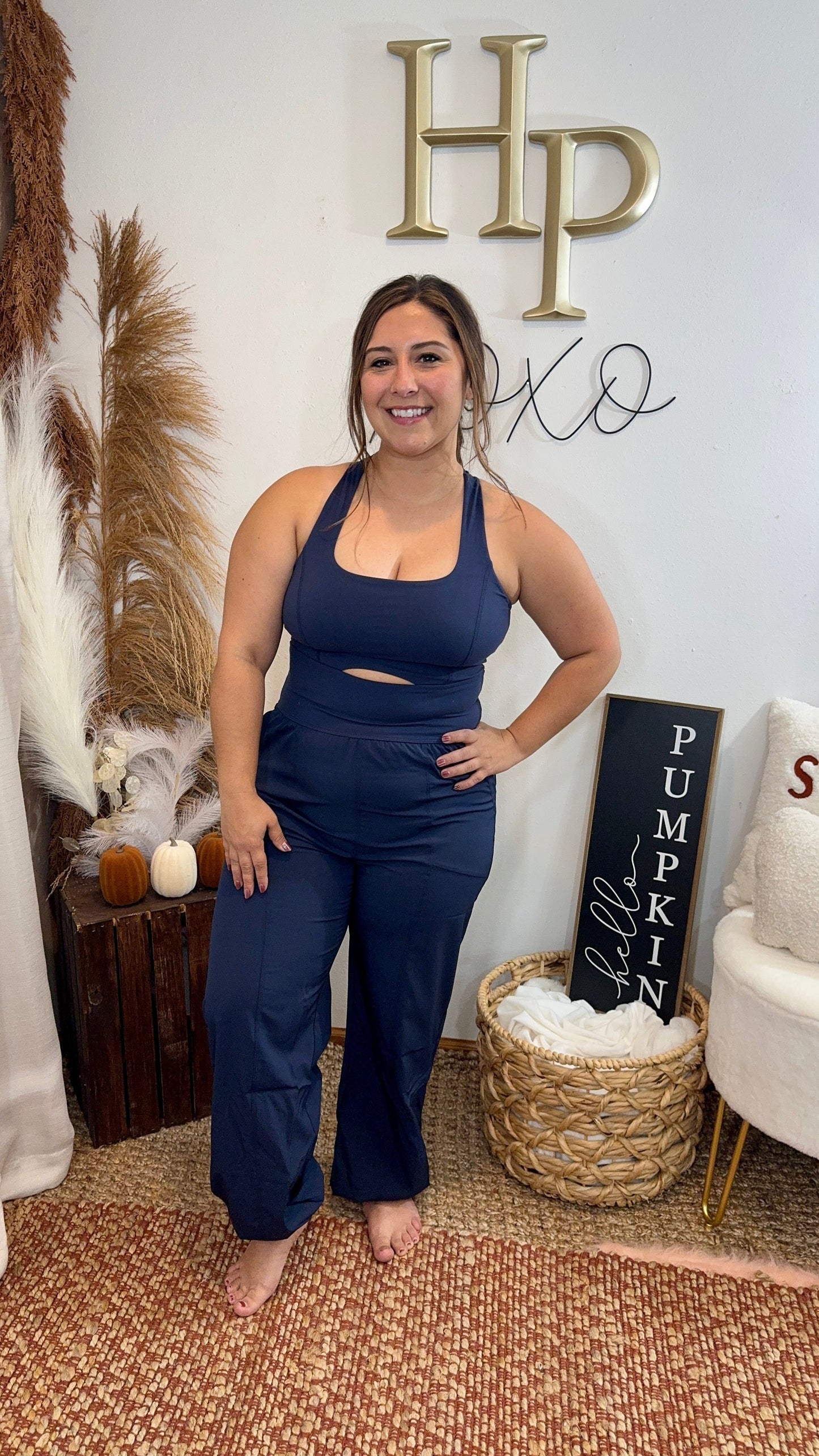 Raising Heart Rate Cut Out Jumpsuit in Navy