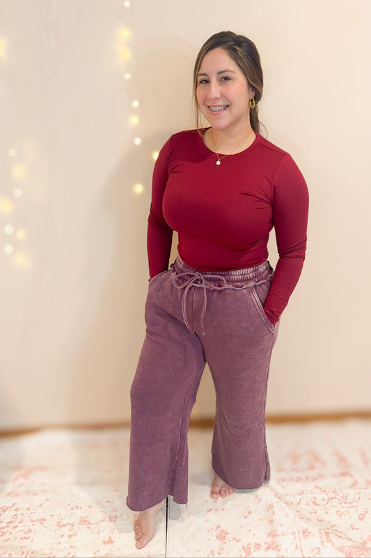 In or Out Wide Leg Cropped Pants in Eggplant