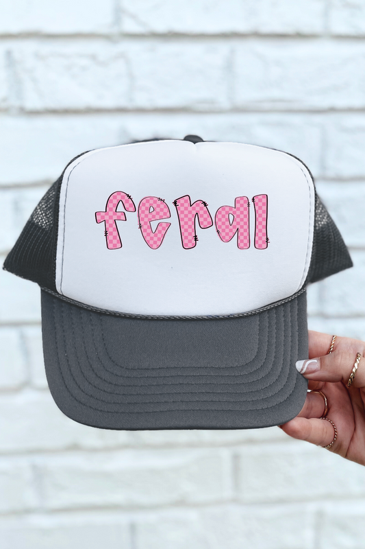 Feral Pink Check Trucker Hat