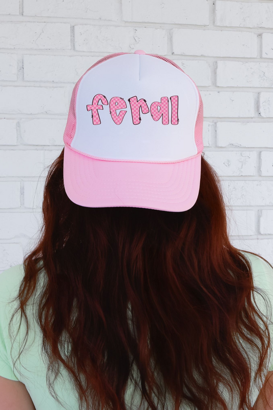 Feral Pink Check Trucker Hat