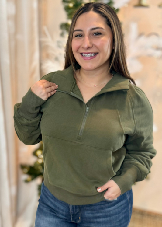 Under Her Spell Half Zip Pullover in Green 1