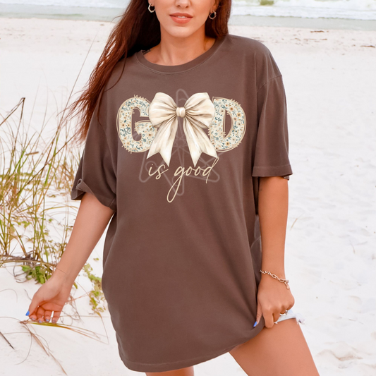 God is Good Coquette Bow Tee
