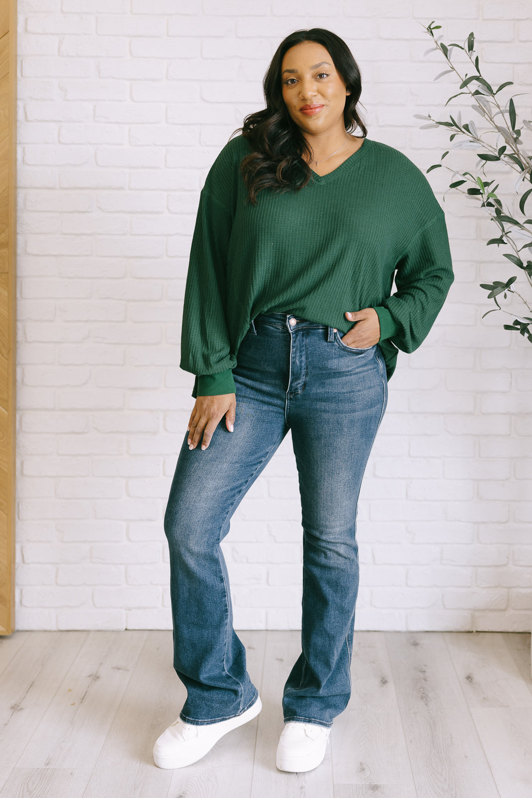 Good Things Are Coming V-Neck Top in Green