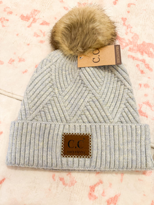 C.C Beanie With Puff - Pastel Bue