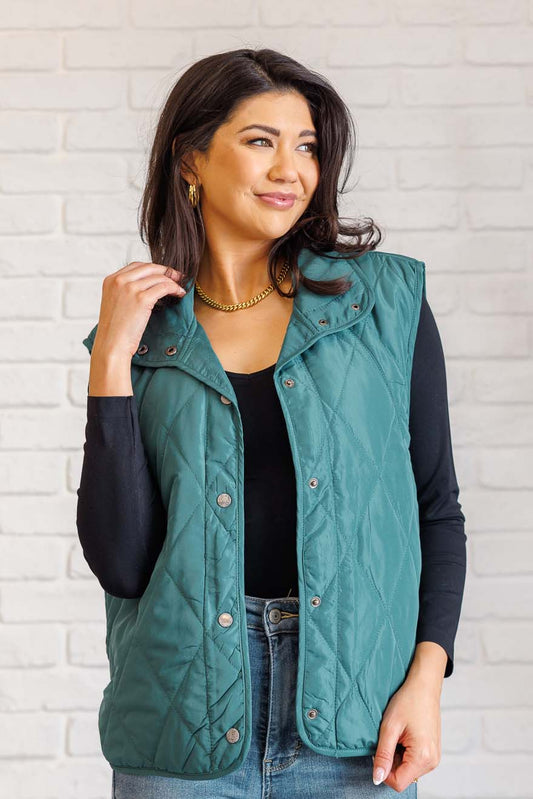 Layering Queen Quilted Puffer Vest in Hunter Green - 1