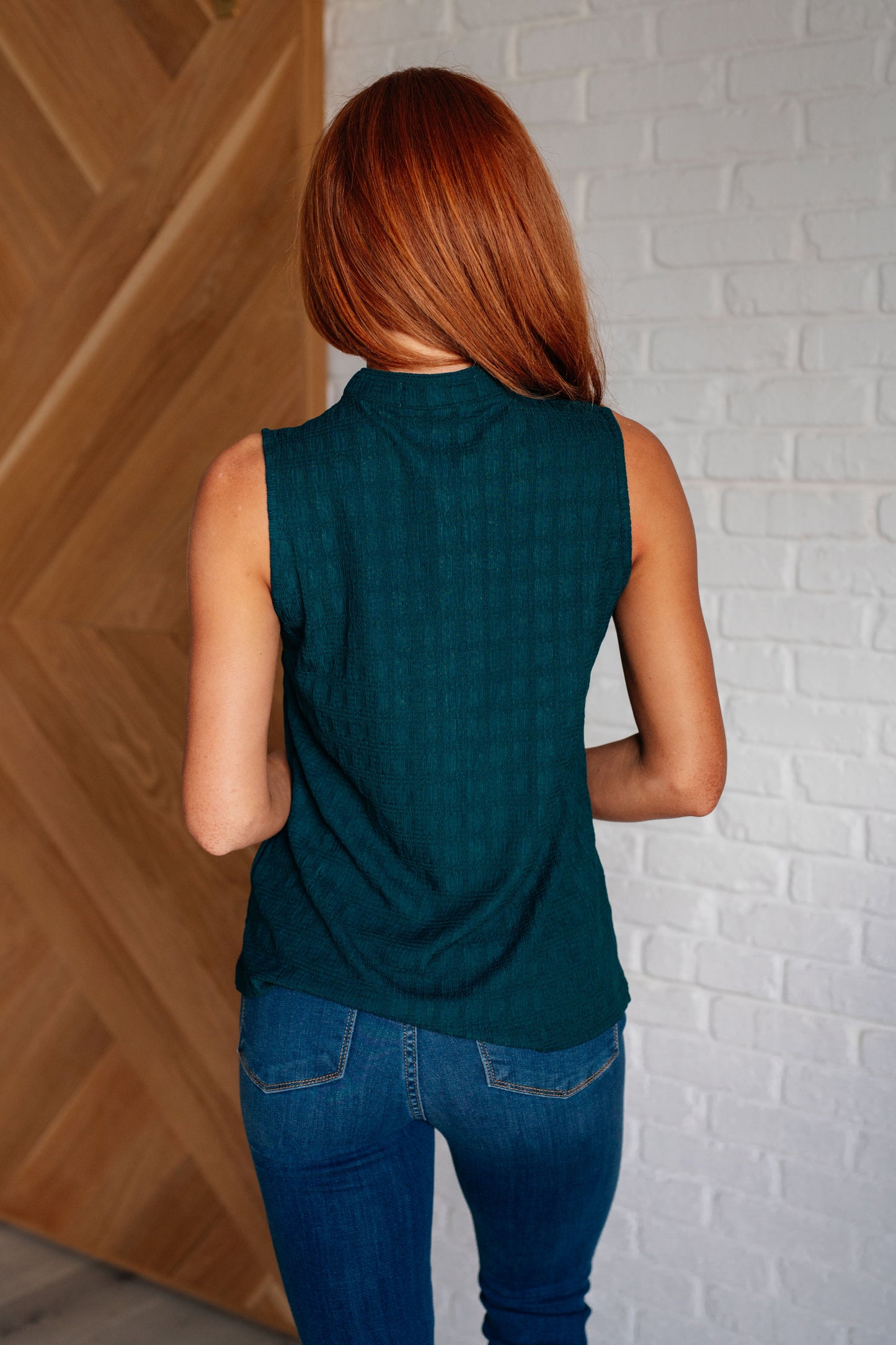 Matter of Fact Pleat Front Sleeveless Blouse in Sea Green