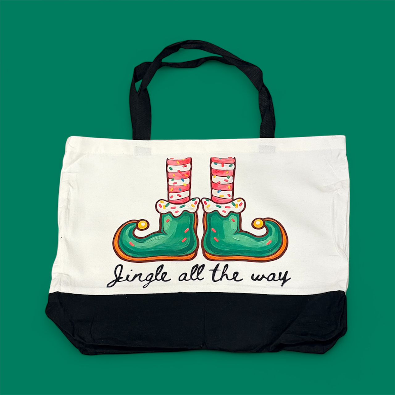Jingle All The Way Black & White Canvas Tote