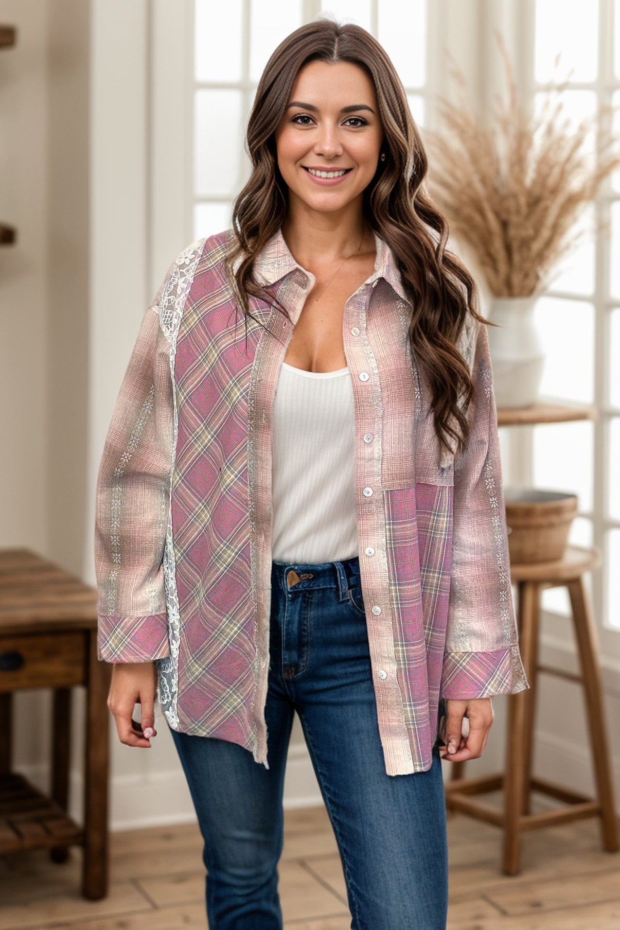 Pink Skies - Plaid Button Down 1