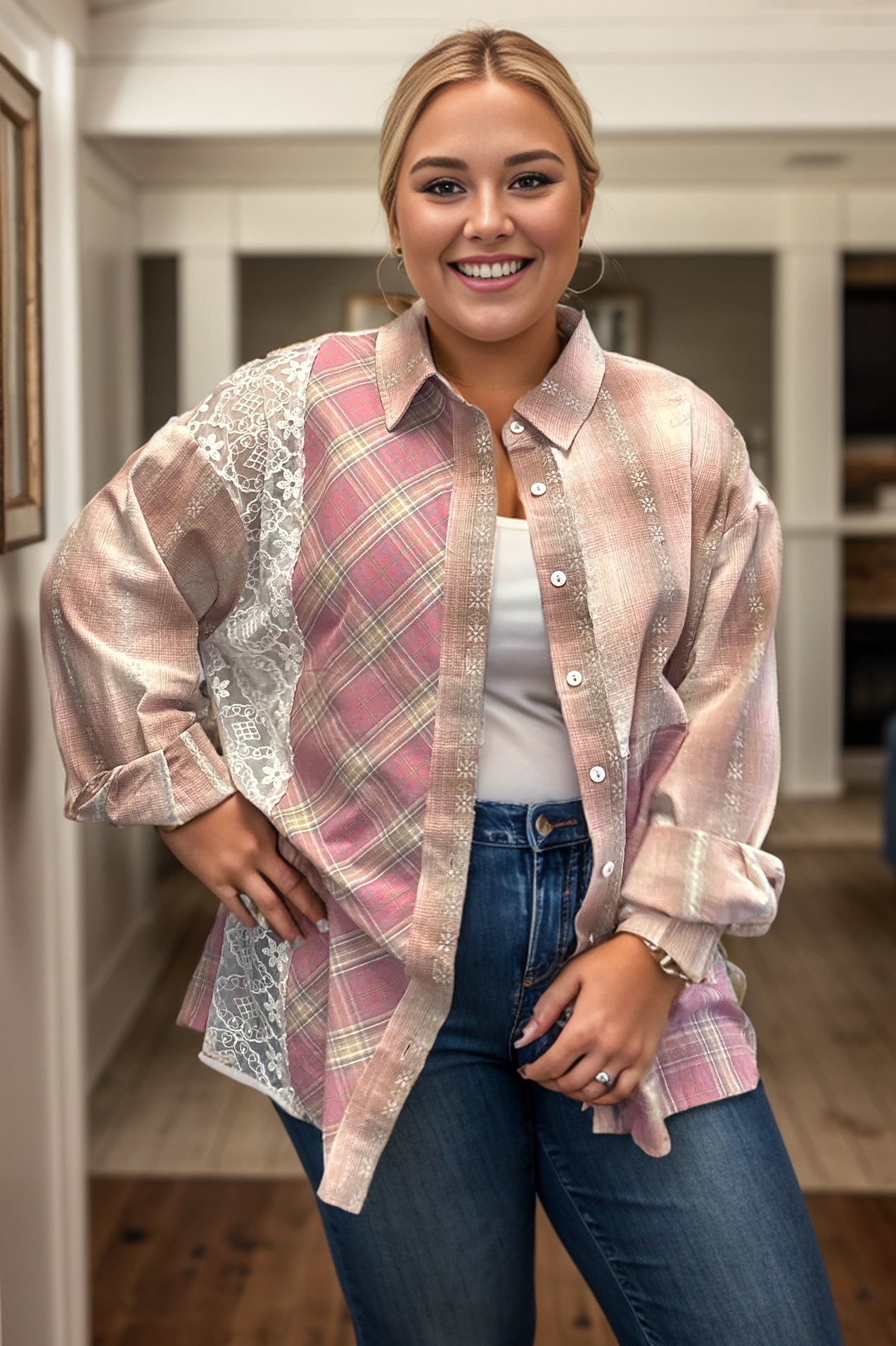 Pink Skies - Plaid Button Down 1