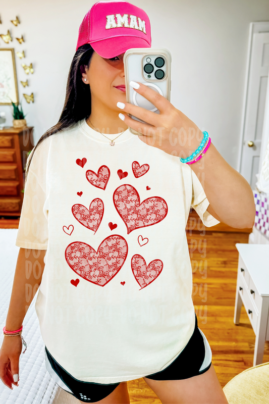 Red Doodle Hearts Tee or Sweatshirt