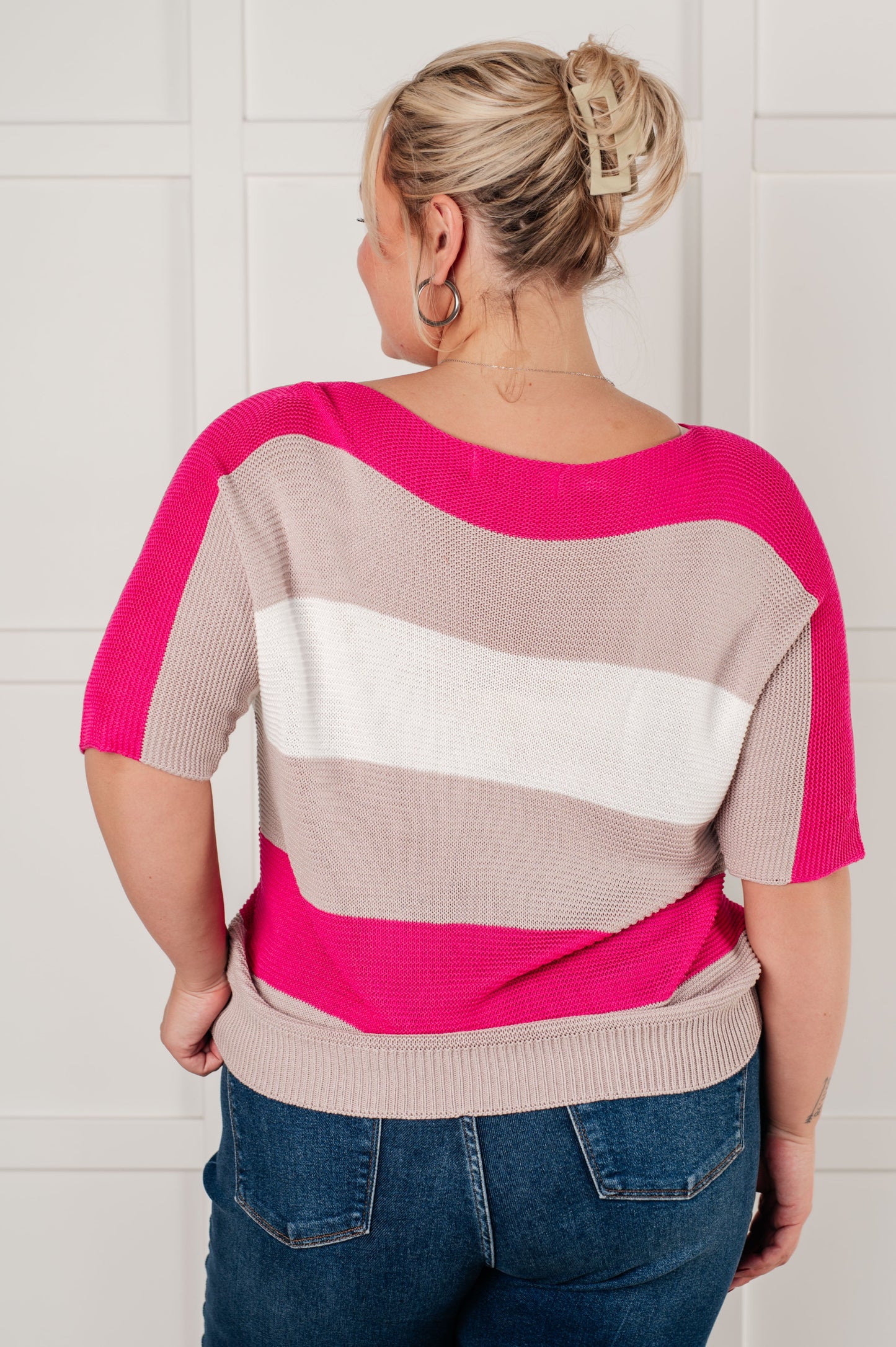 Rows Of Rose Short Sleeve Knit Top 1