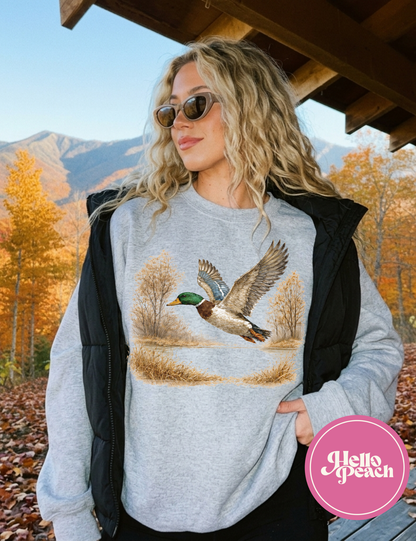 Mallard  Flying At Golden Hour Crewneck