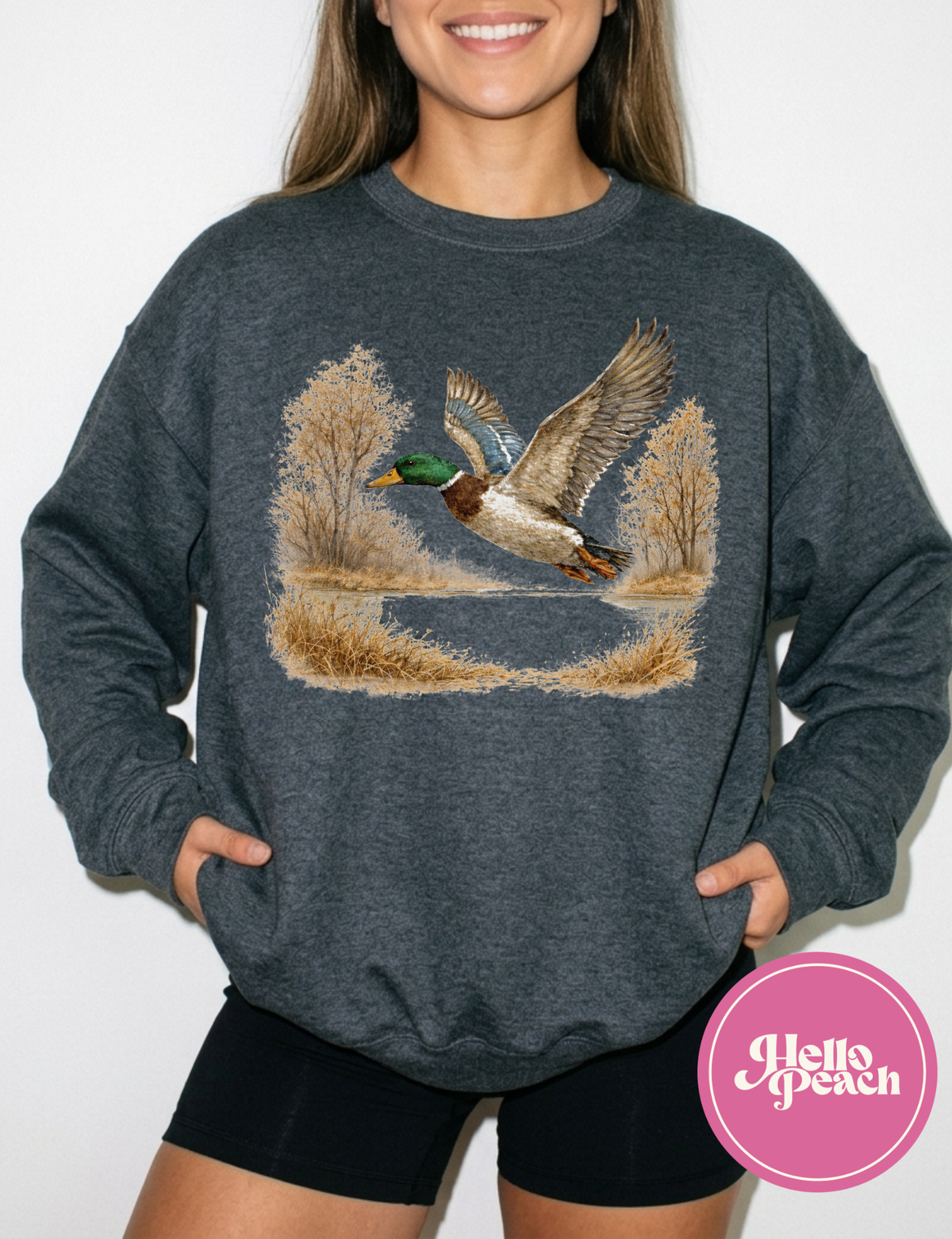 Mallard  Flying At Golden Hour Crewneck
