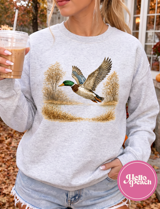 Mallard  Flying At Golden Hour Crewneck