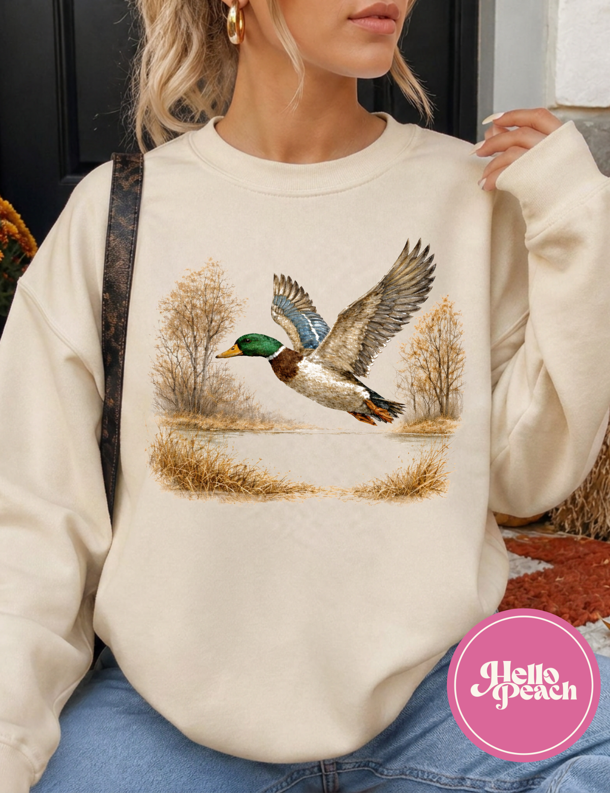 Mallard  Flying At Golden Hour Crewneck