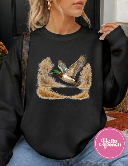 Mallard  Flying At Golden Hour Crewneck