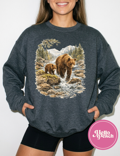 Retro Grazzly Bear  Crewneck