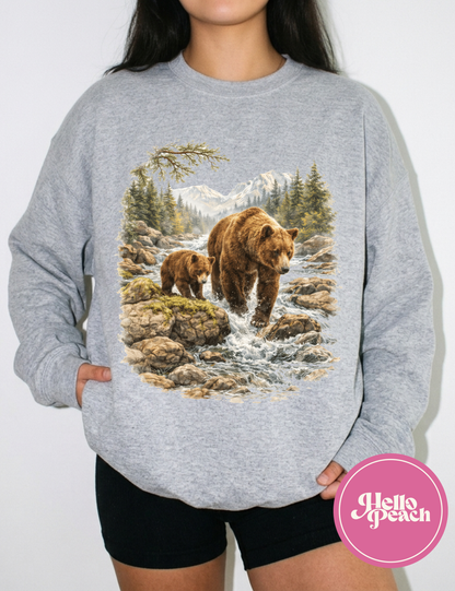 Retro Grazzly Bear  Crewneck