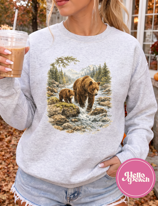 Retro Grazzly Bear  Crewneck