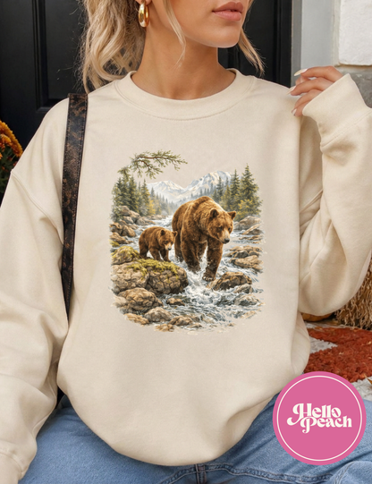 Retro Grazzly Bear  Crewneck