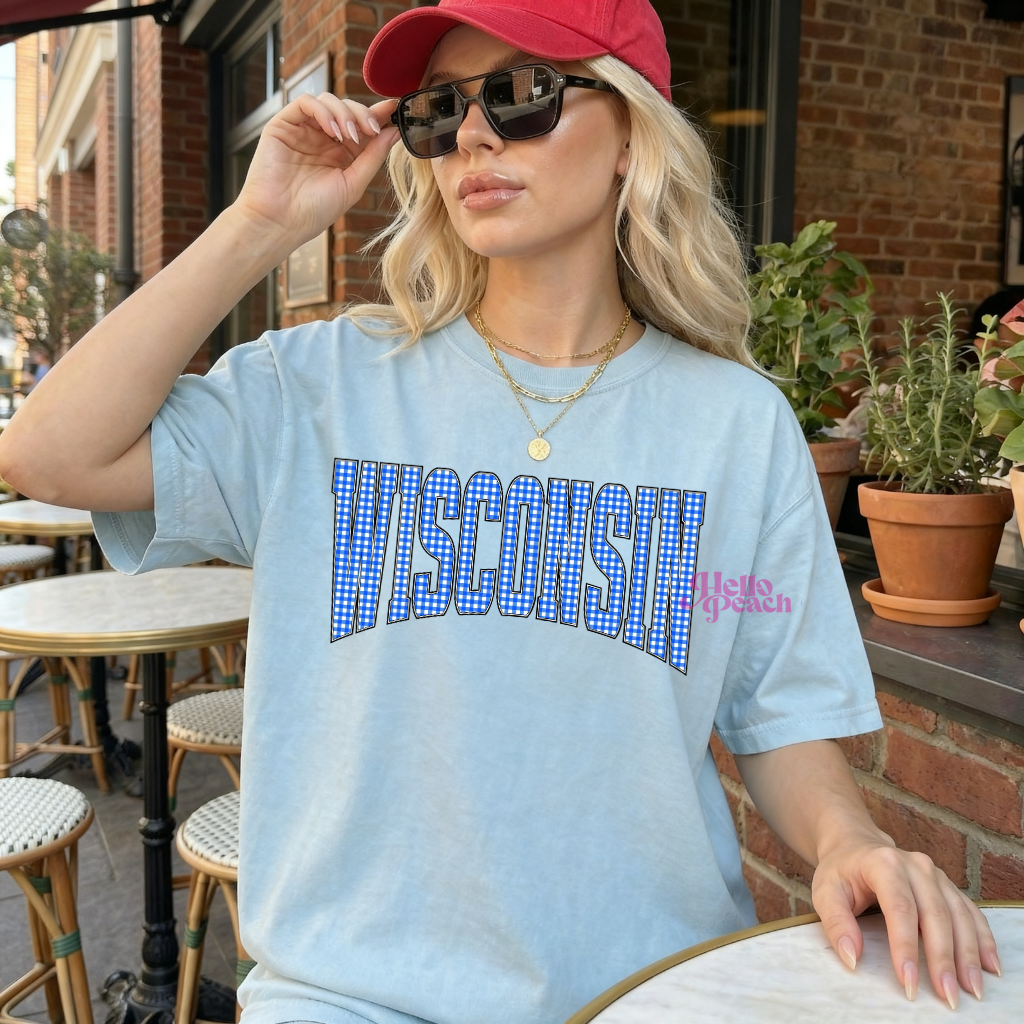 Wisconsin Blue Plaid Tee