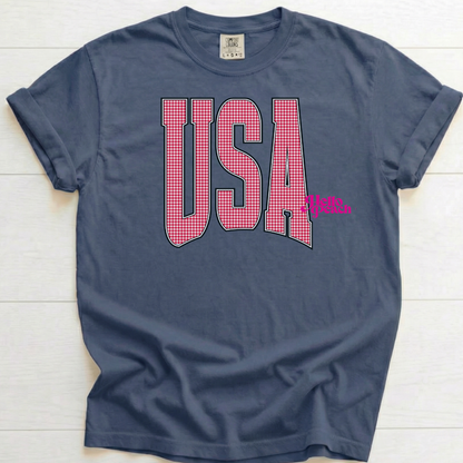 Red Plaid USA Tee