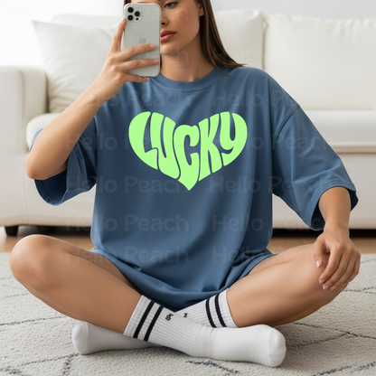 Lucky Heart Neon Tee or Sweatshit