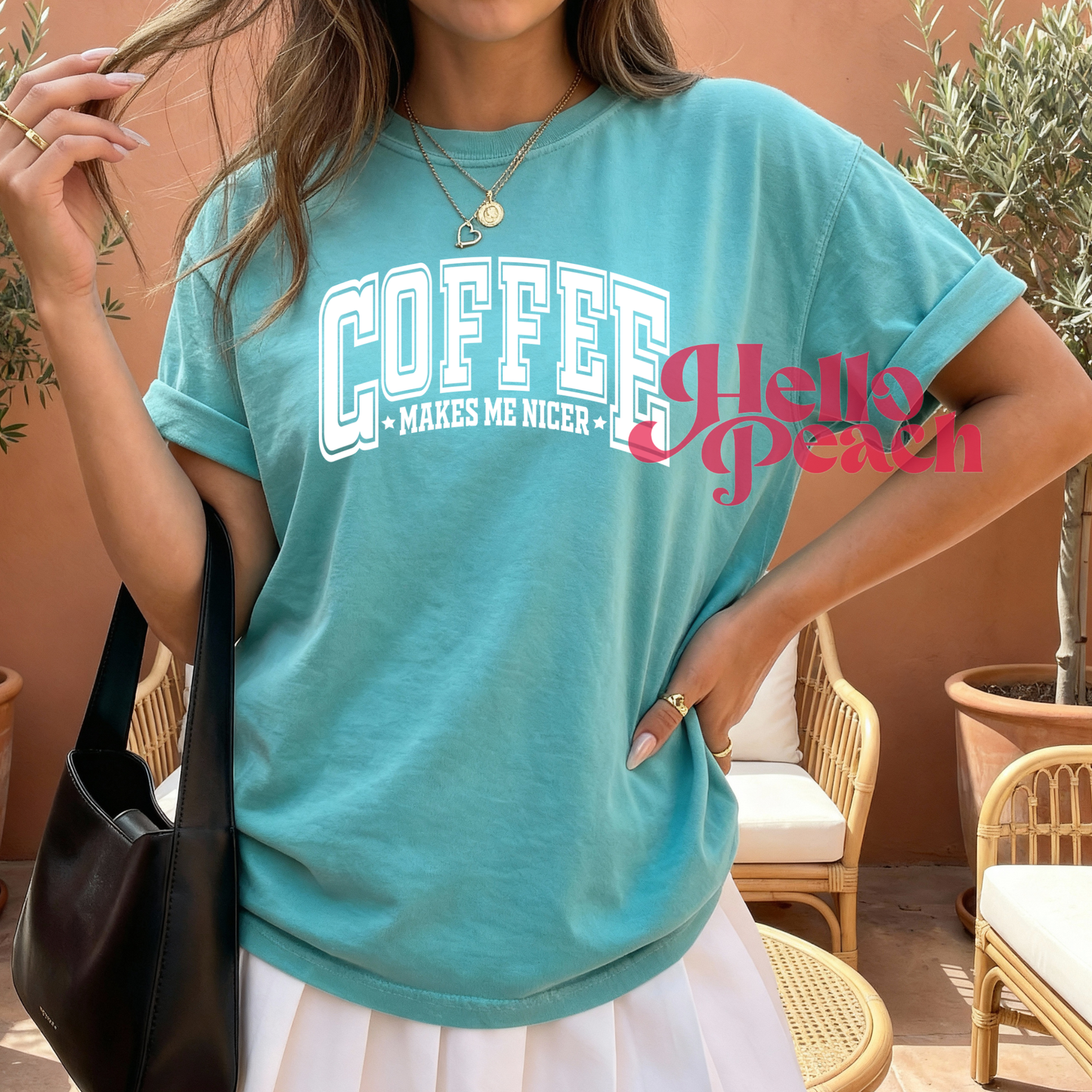 Coffee Makes Me Nicer Tee (white letters)