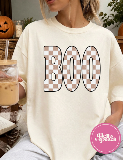 Tan Checkered Boo Tee