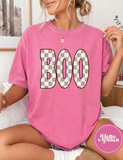 Tan Checkered Boo Tee