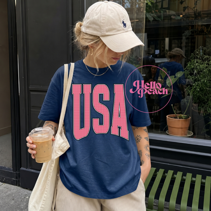 Red Plaid USA Tee