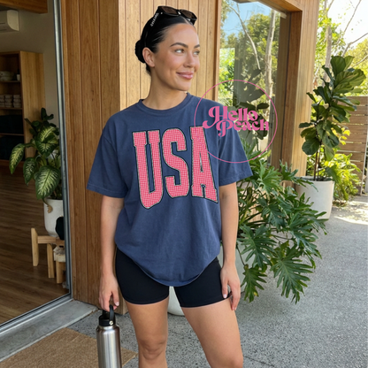 Red Plaid USA Tee