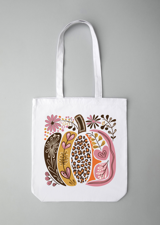 Boho Floral Fall Pumpkin Tote Bag