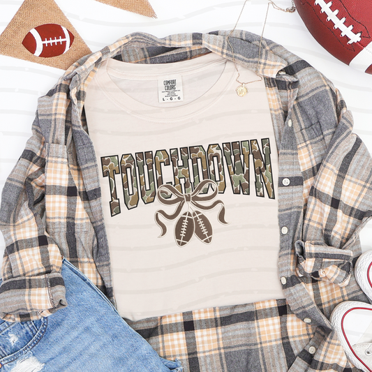 Camo Touch Down Coquette Bow Tee